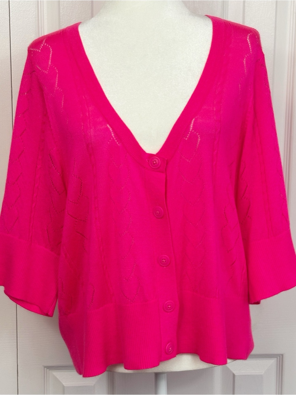 NWT Torrid Pink Heart Stitch Pointelle Knit Cropped Cardigan Sweater 3X